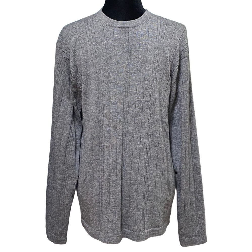 Alfani Gray Merino Wool Ribbed Pullover Sweater Medium Classic Knit Grandpa